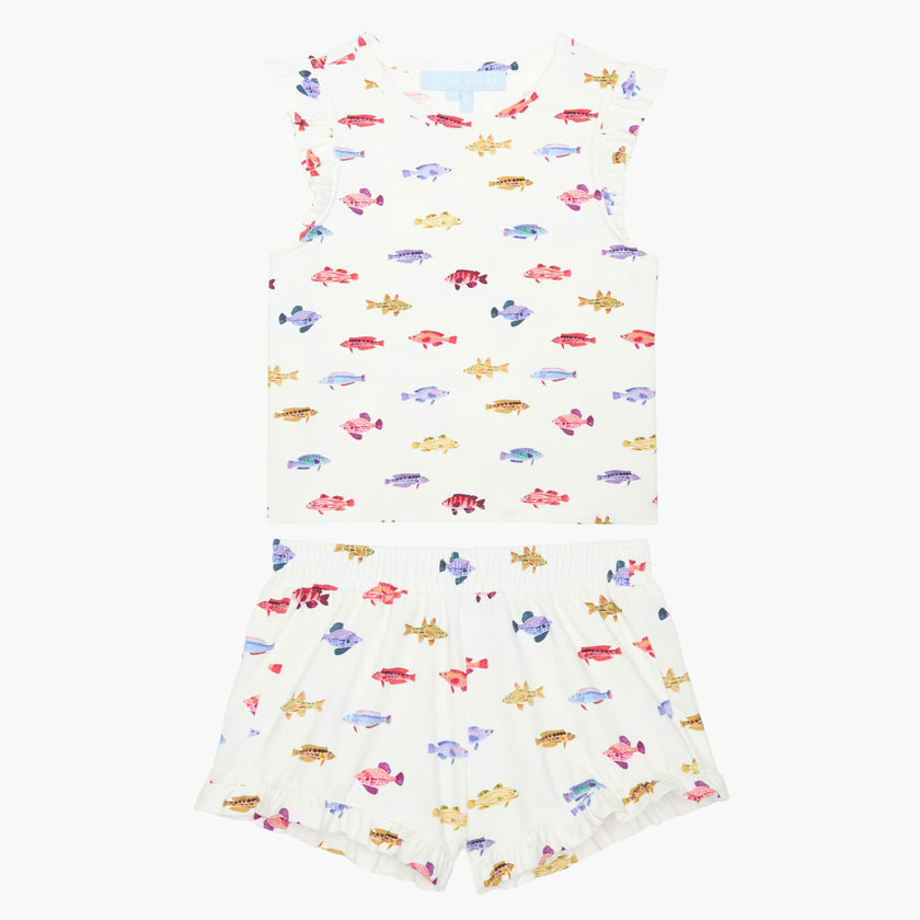 The Tiny Lala Short Set - White Rainbow Fish