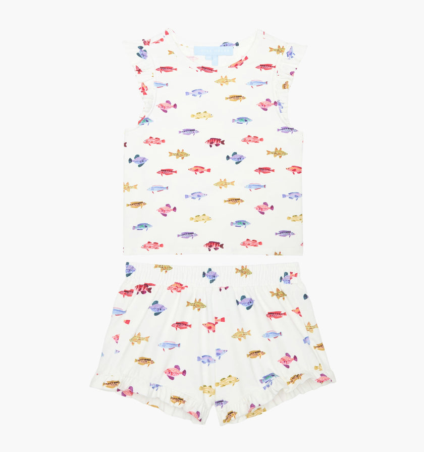 The Tiny Lala Short Set - White Rainbow Fish
