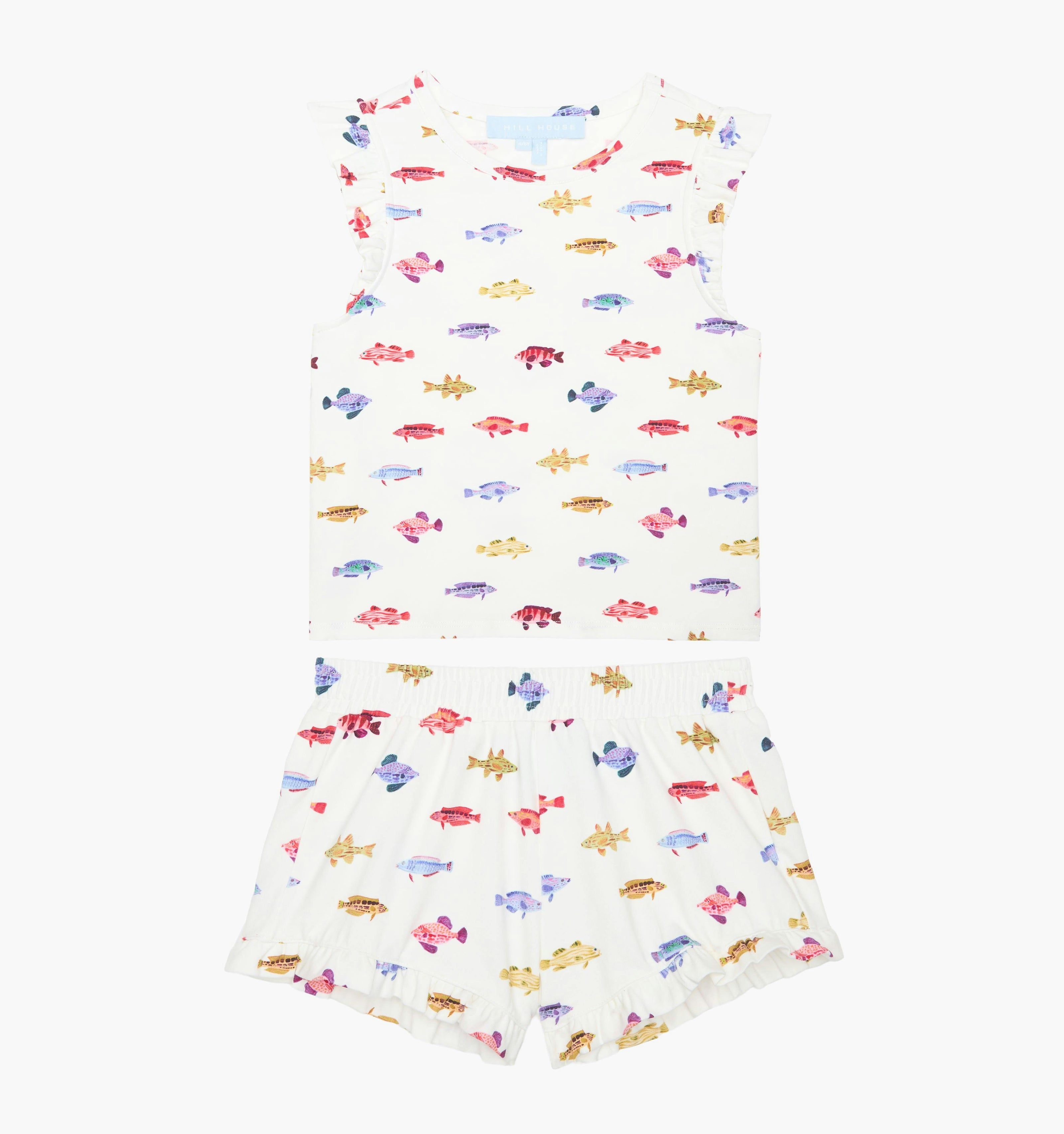 The Tiny Lala Short Set - White Rainbow Fish