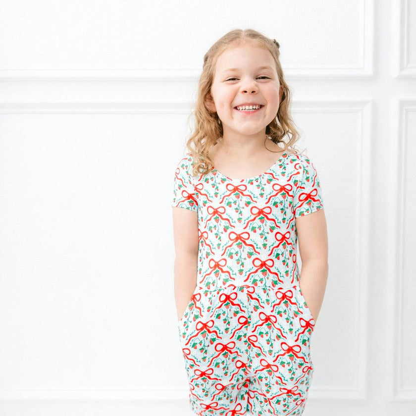 Strawberry Bows Short Romper