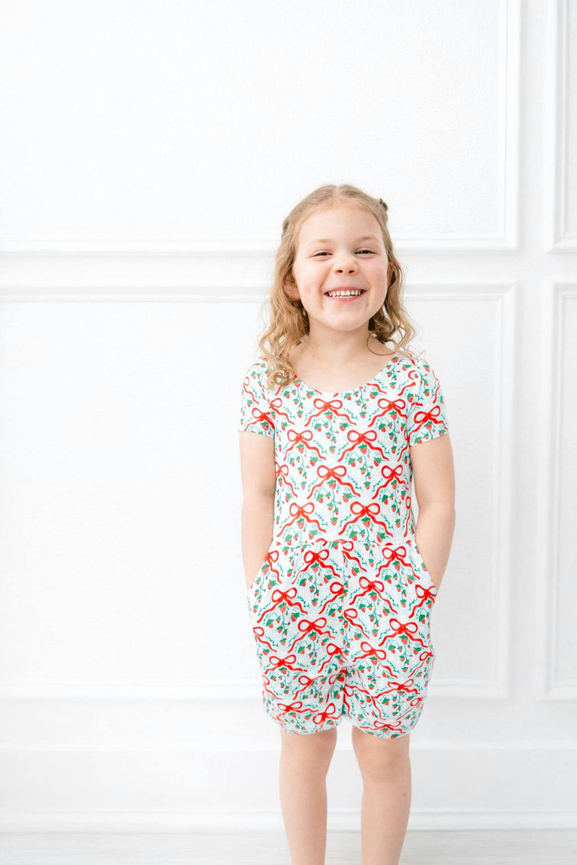 Strawberry Bows Short Romper (FINAL SALE)