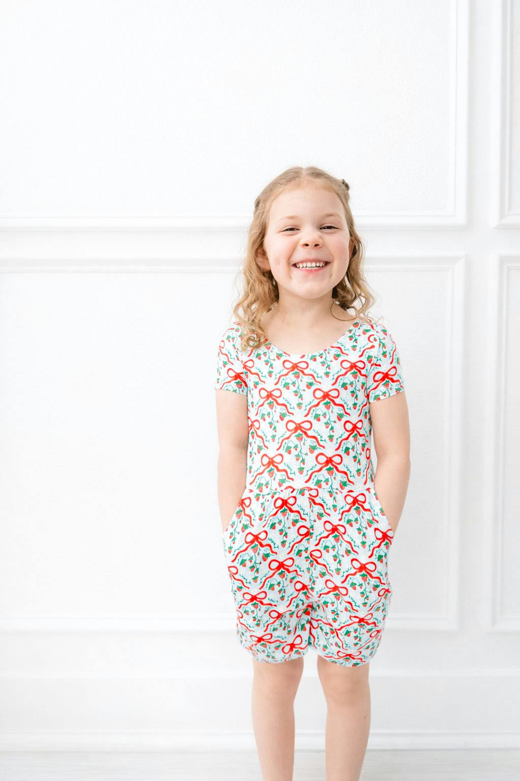 Strawberry Bows Short Romper