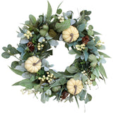 Cream Pumpkin, Eucalyptus & Gourd, Lamb's Ear Fall Harvest Front Door Wreath - Available In 2 Sizes