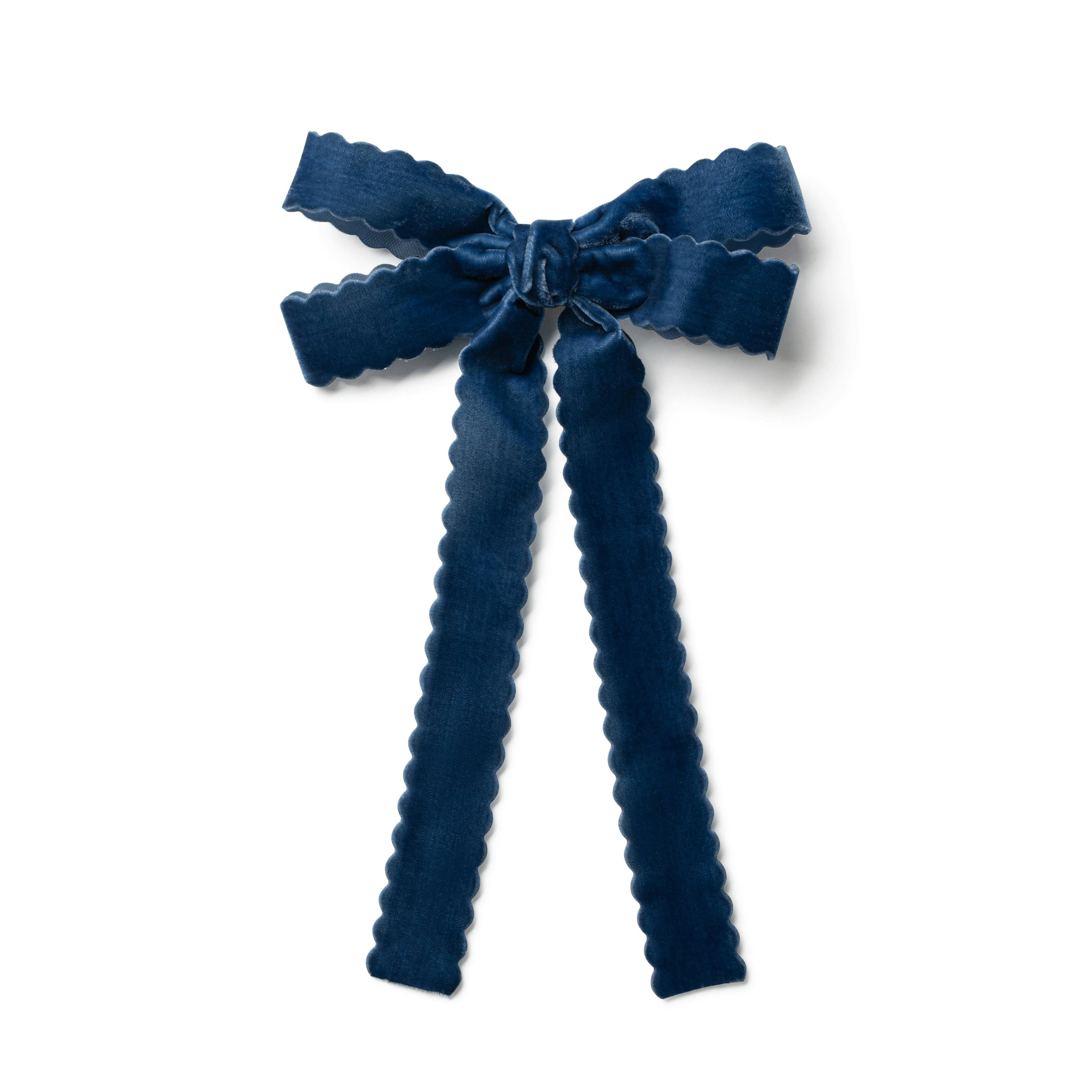 Halo Luxe Opaline Velvet Scalloped Long Tail Clip - Navy