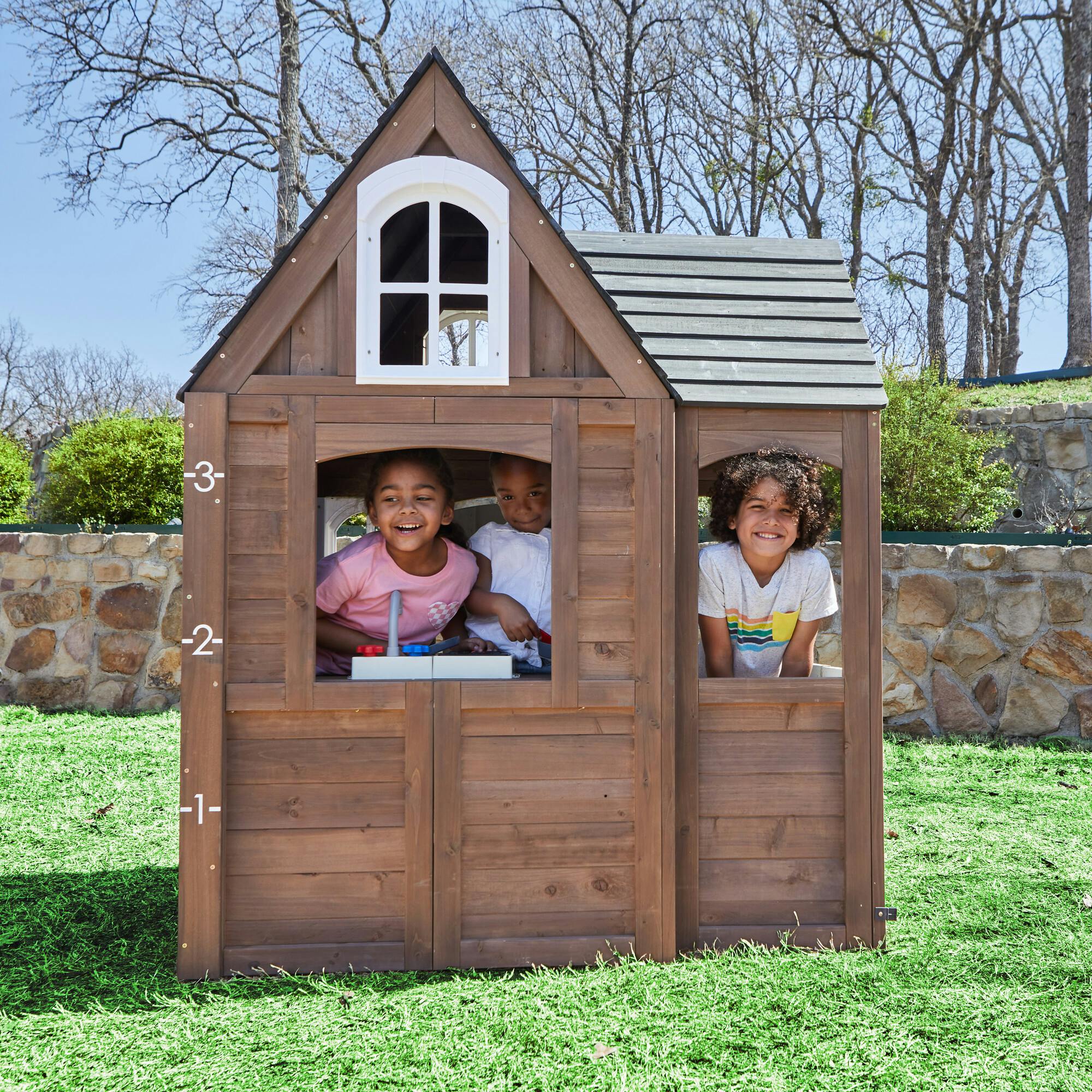 Timberwood Wooden Outdoor Playhouse With Kitchen And Barn Doors