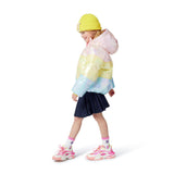Tricolor hooded down jacket
