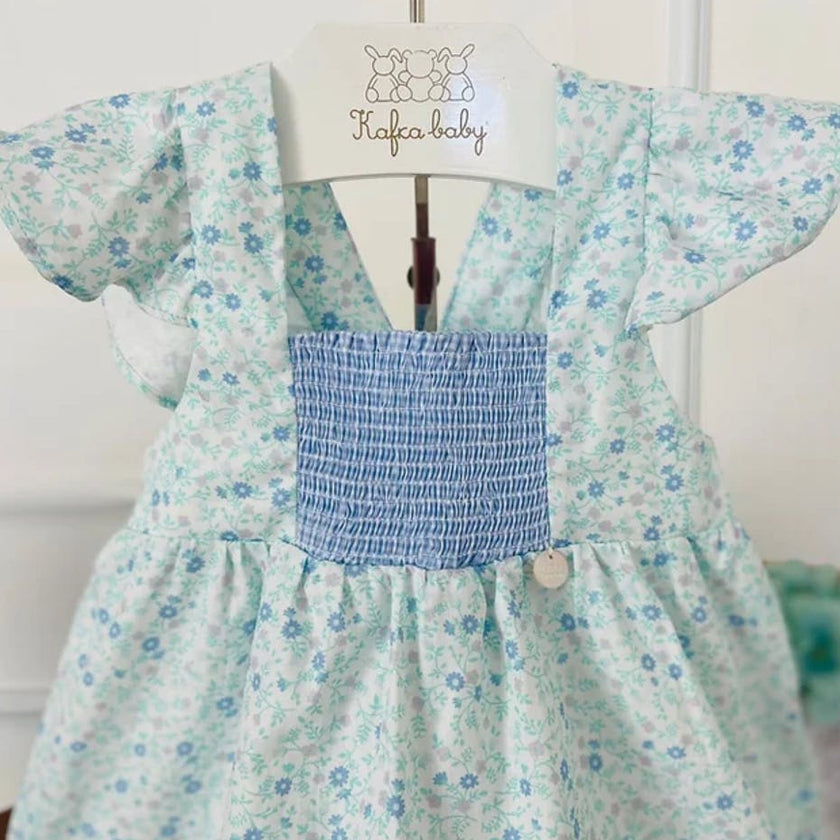 Blue Floral Smocked Dress