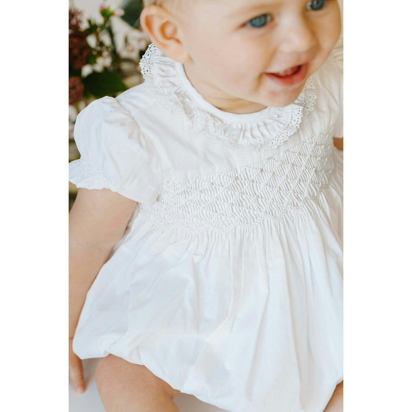 Antoinette Ceremony White Smocked Baby Bubble