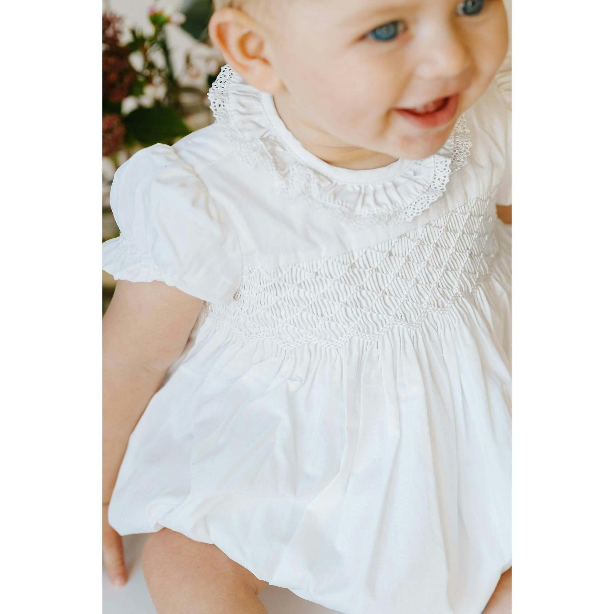 Antoinette Ceremony White Smocked Baby Bubble