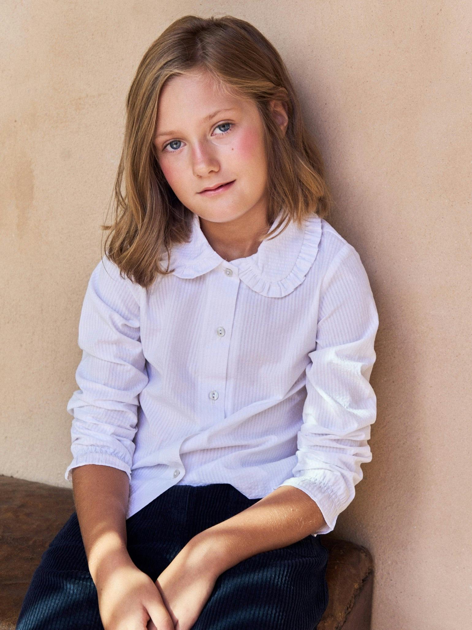 White Dameras Long Sleeve Girl Shirt