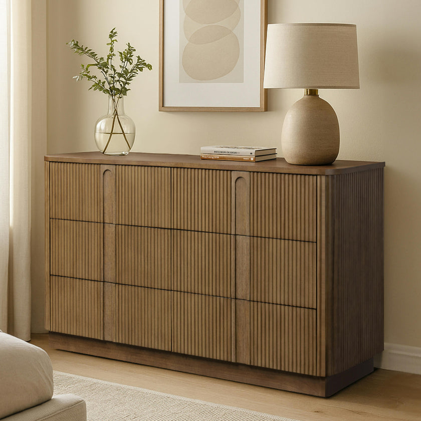 Potomac Push to Open Wooden 6 Drawer Dresser with Recessed Channel Accent Storage