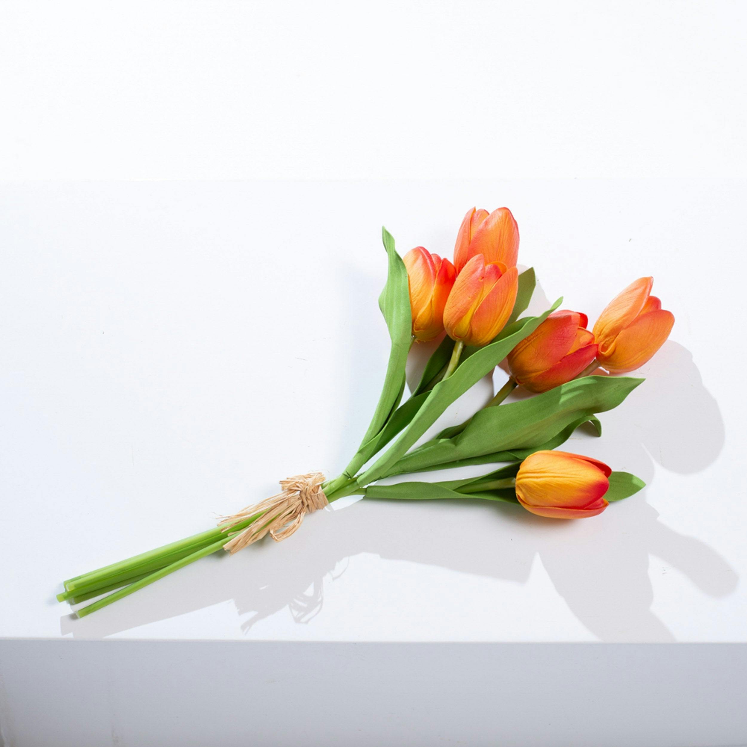Real Touch White Tulip Faux Floral Everyday Spring Water Illusion Arrangement in Glass Teardrop Vase - Available in Multiple Colors