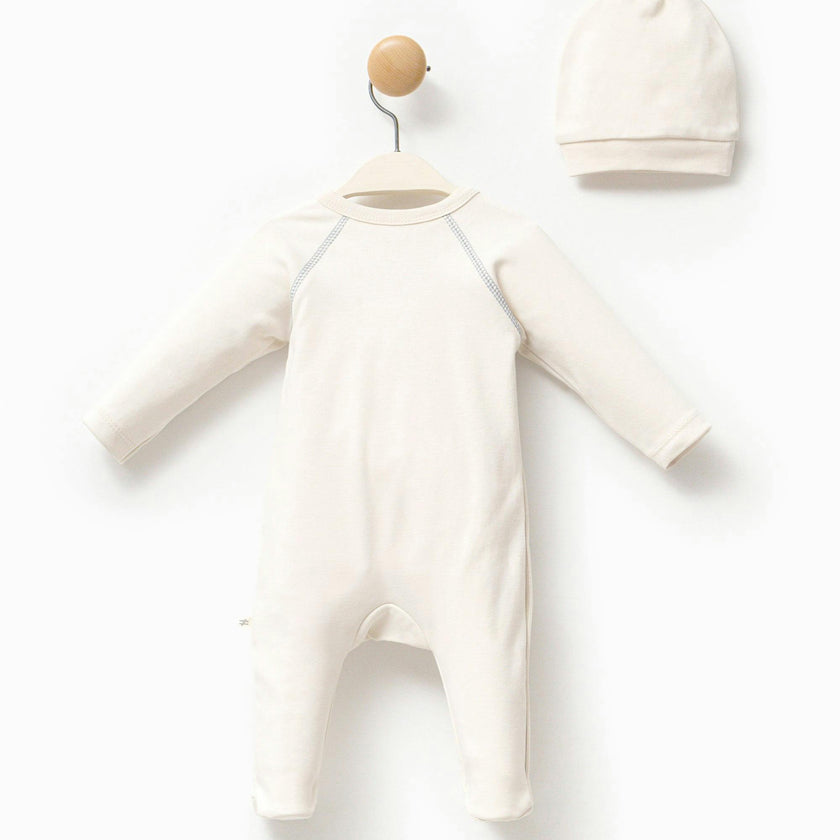 Cream Hippo Graphic Babygrow & Hat