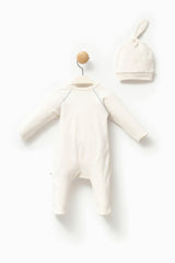 Cream Hippo Graphic Babygrow & Hat