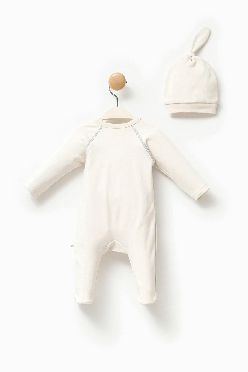 Cream Hippo Graphic Babygrow & Hat