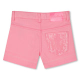 Pink Pop Denim Sequin Pocket Shorts