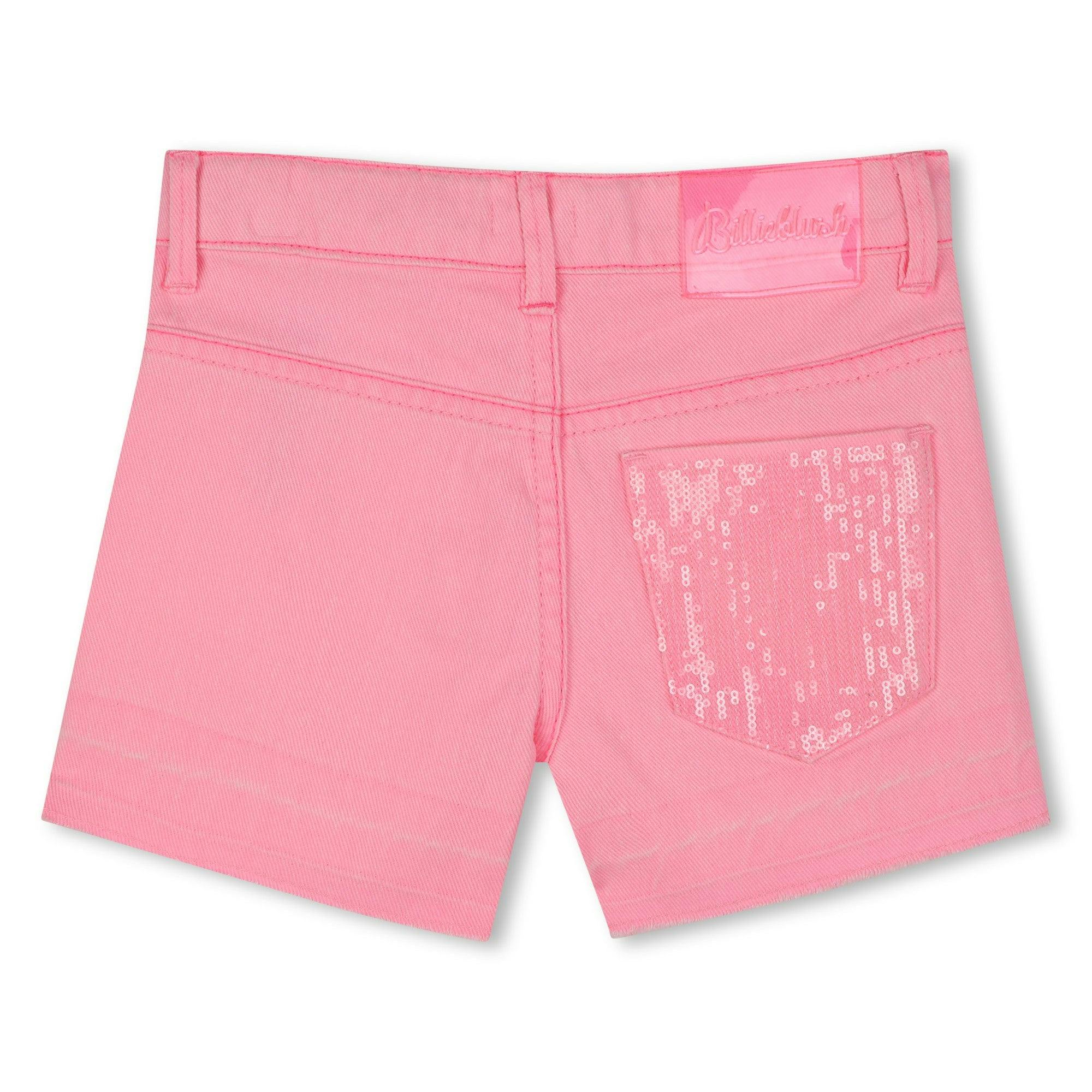 Pink Pop Denim Sequin Pocket Shorts