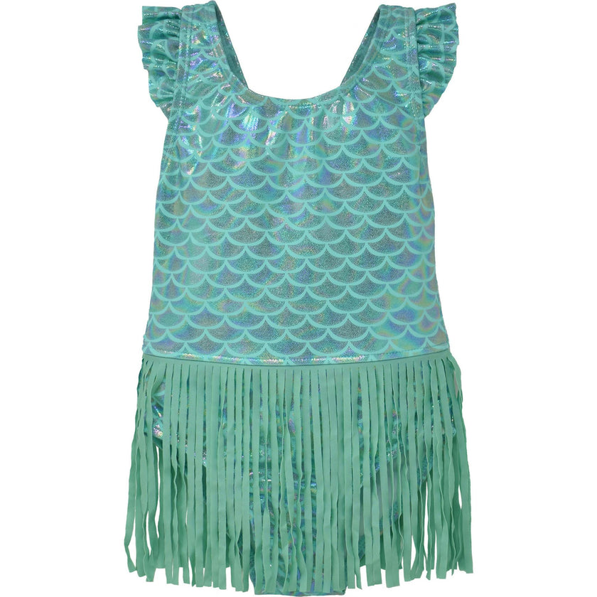 UPF 50+ Keilani One-Piece Swimsuit with Fringe in Mermaid Scales - Fairy Tale Scales