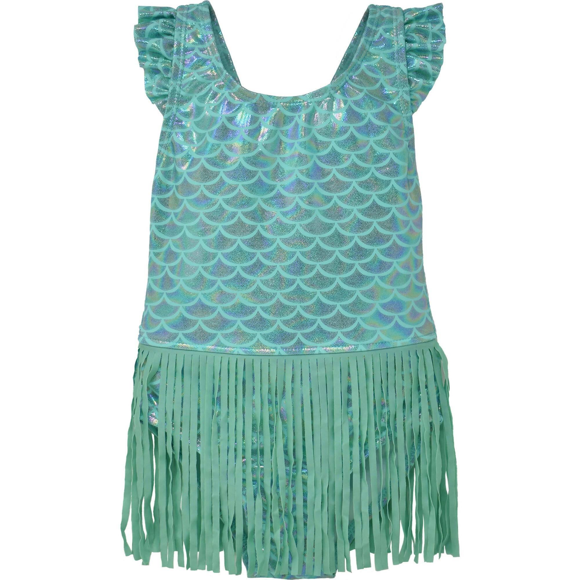 UPF 50+ Keilani One-Piece Swimsuit with Fringe in Mermaid Scales - Fairy Tale Scales