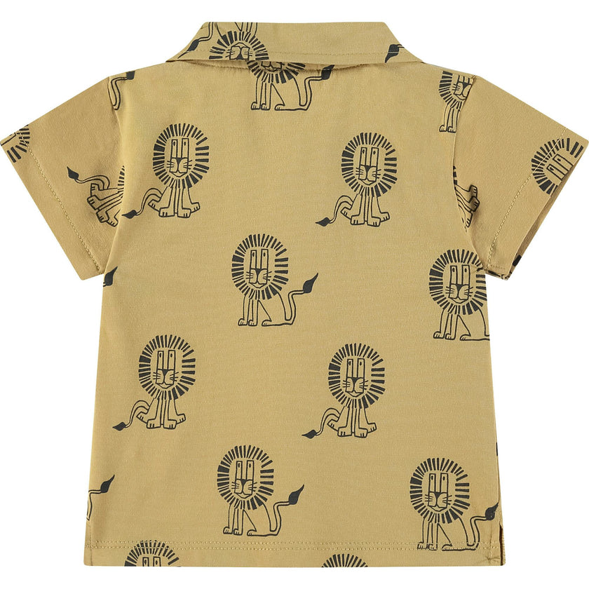 Lions Print Collar Neck Short Sleeve Shirt