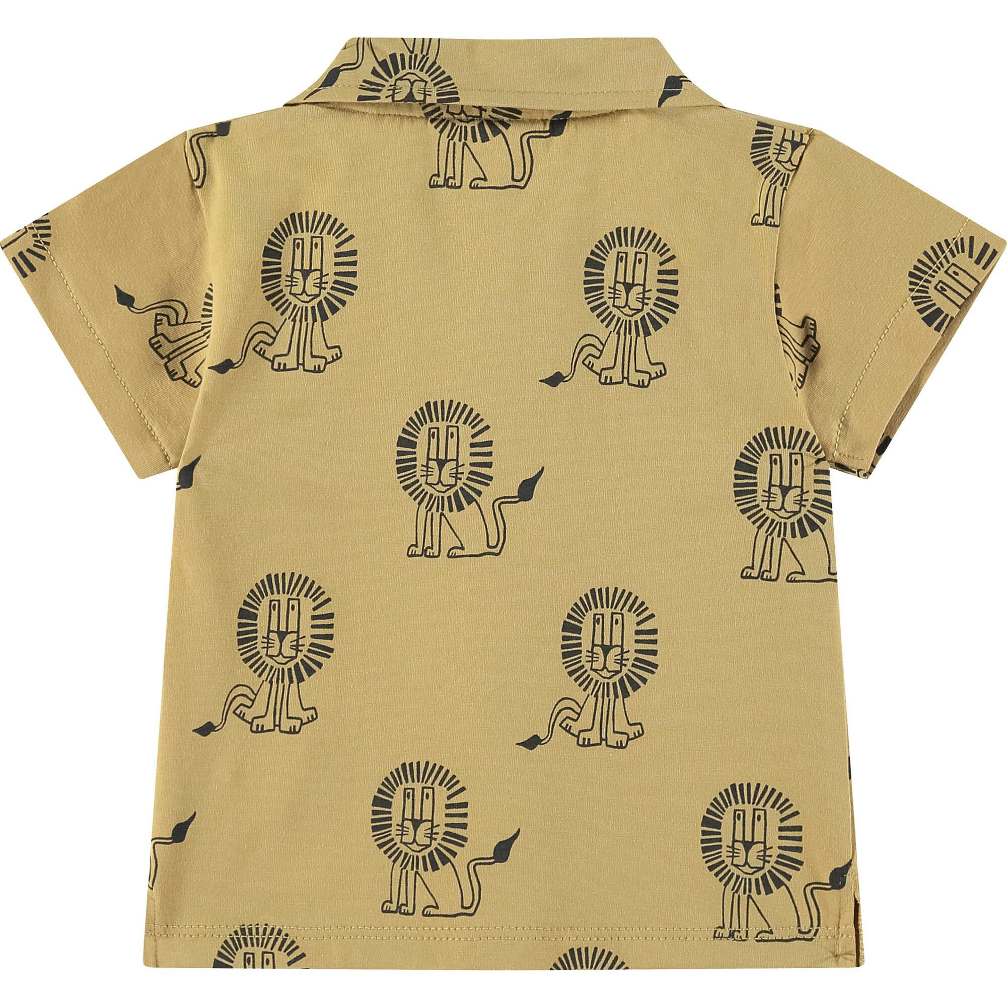Lions Print Collar Neck Short Sleeve Shirt