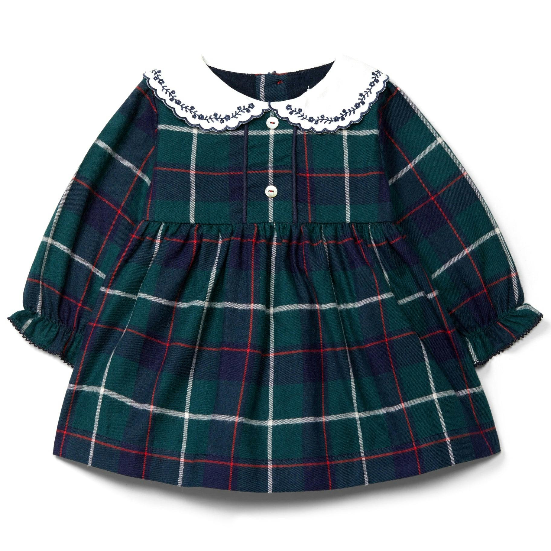 LARANJINHA Evergreen Checked Baby Dress - Navy Blue