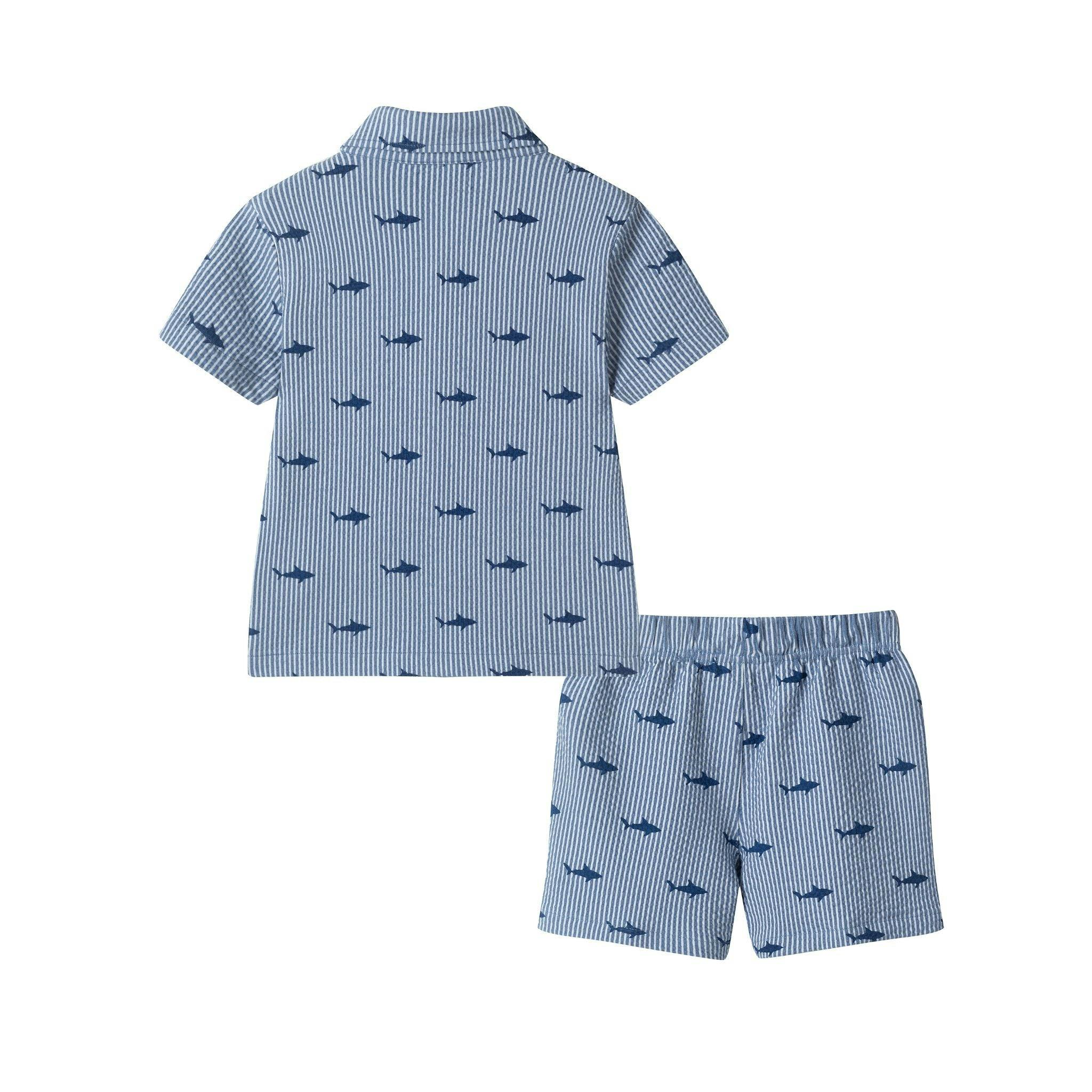 Boys Short Sleeve Cabana Set | Navy Stripe Shark