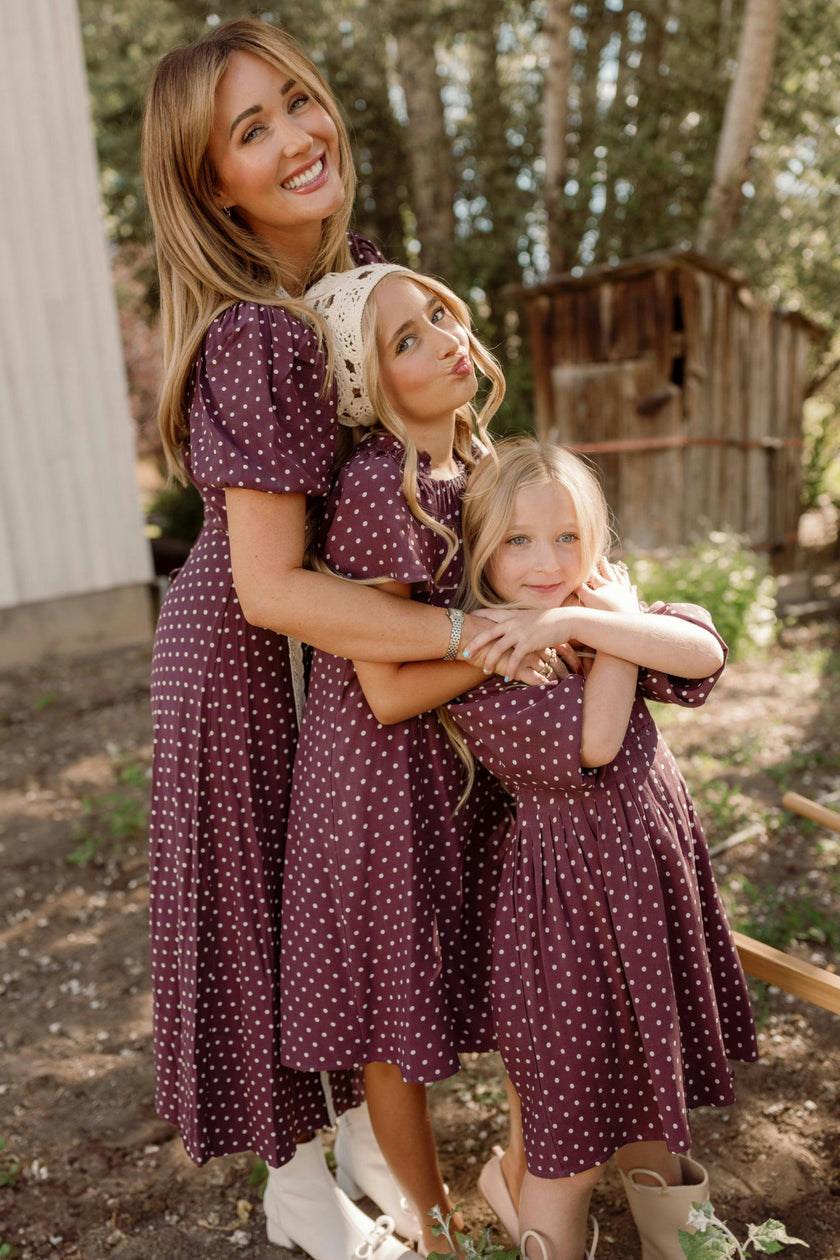 Teen Blakely Dress in Aubergine Ditsy Dot