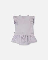 Cotton Rib Jersey Romper With Frill Lilac