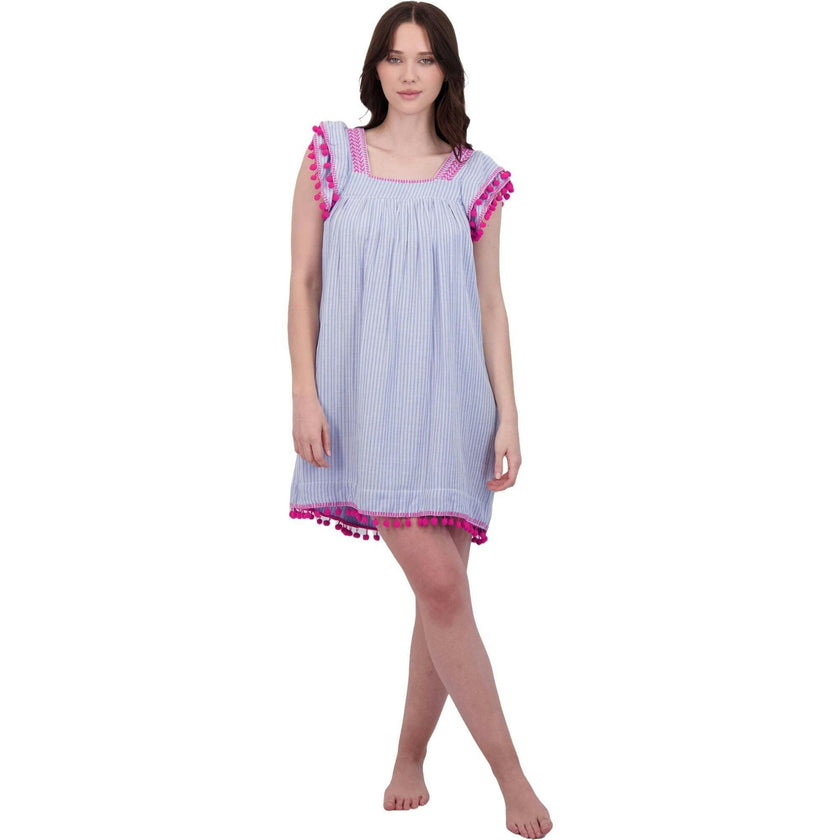Mini Sandrine Women's Dress Sea Stripe Embroidery, Blue
