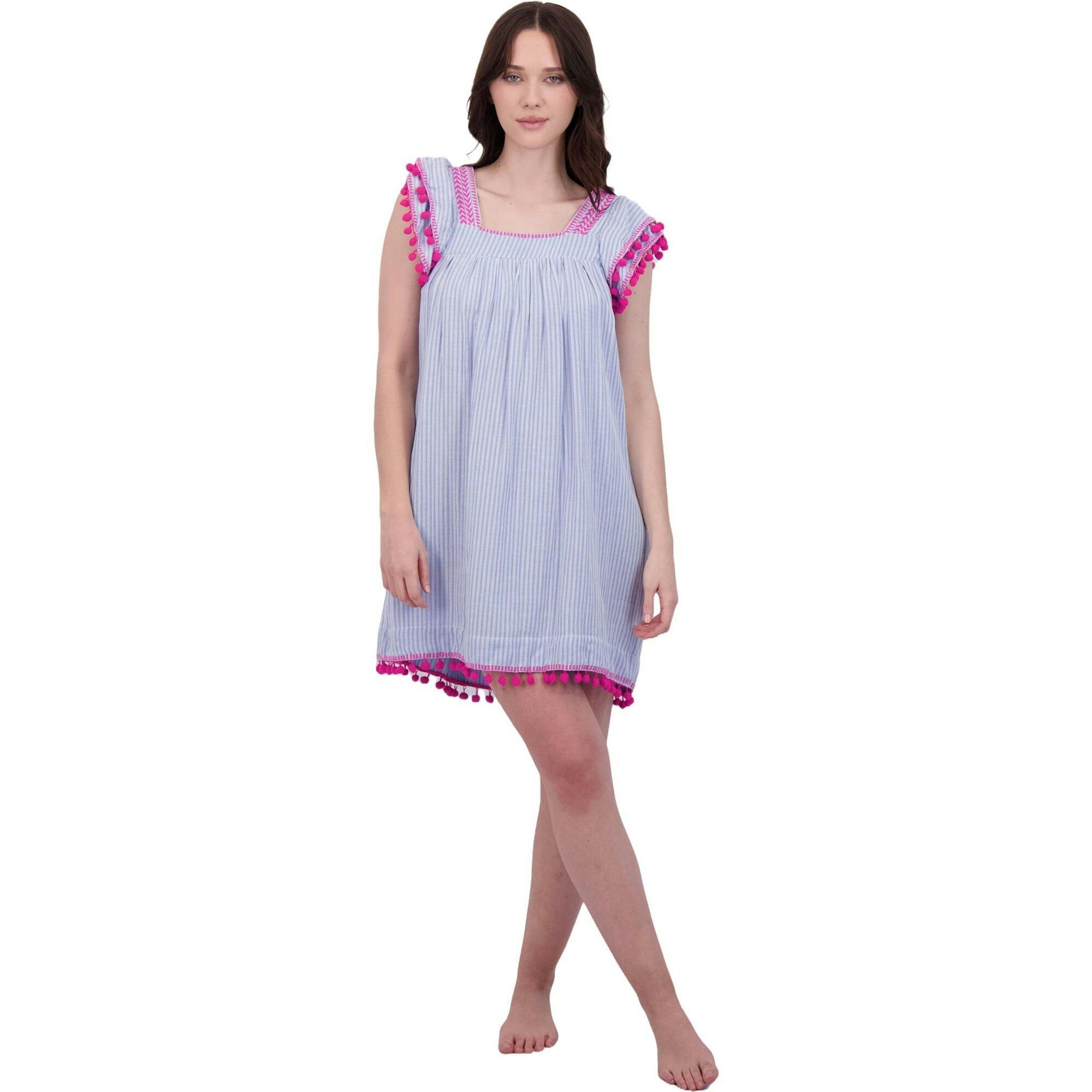 Mini Sandrine Women's Dress Sea Stripe Embroidery, Blue