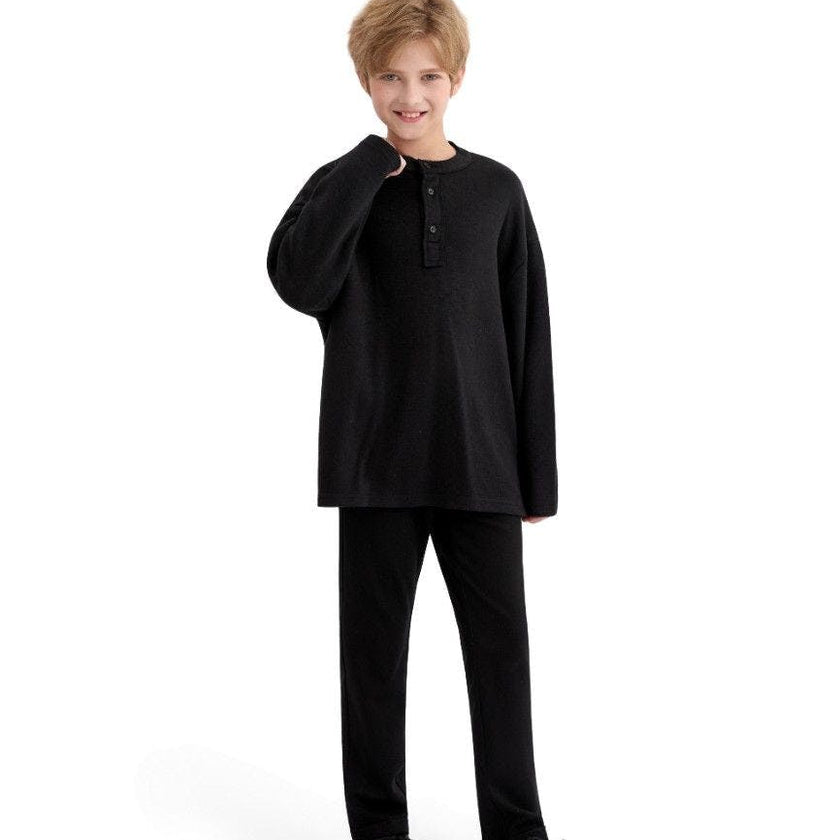Jet Black Three-Button Henley Top
