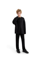 Jet Black Three-Button Henley Top
