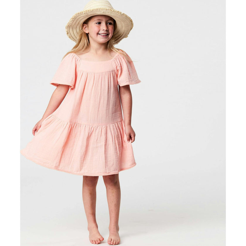 Peach Flutter Sleeve Beach Dress