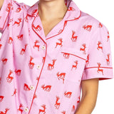 Women's Reindeer Pink Short PJ Set - Organic Cotton Poplin