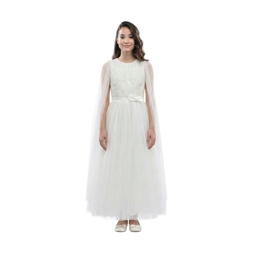 White Thalia Tulle Capelet Dress