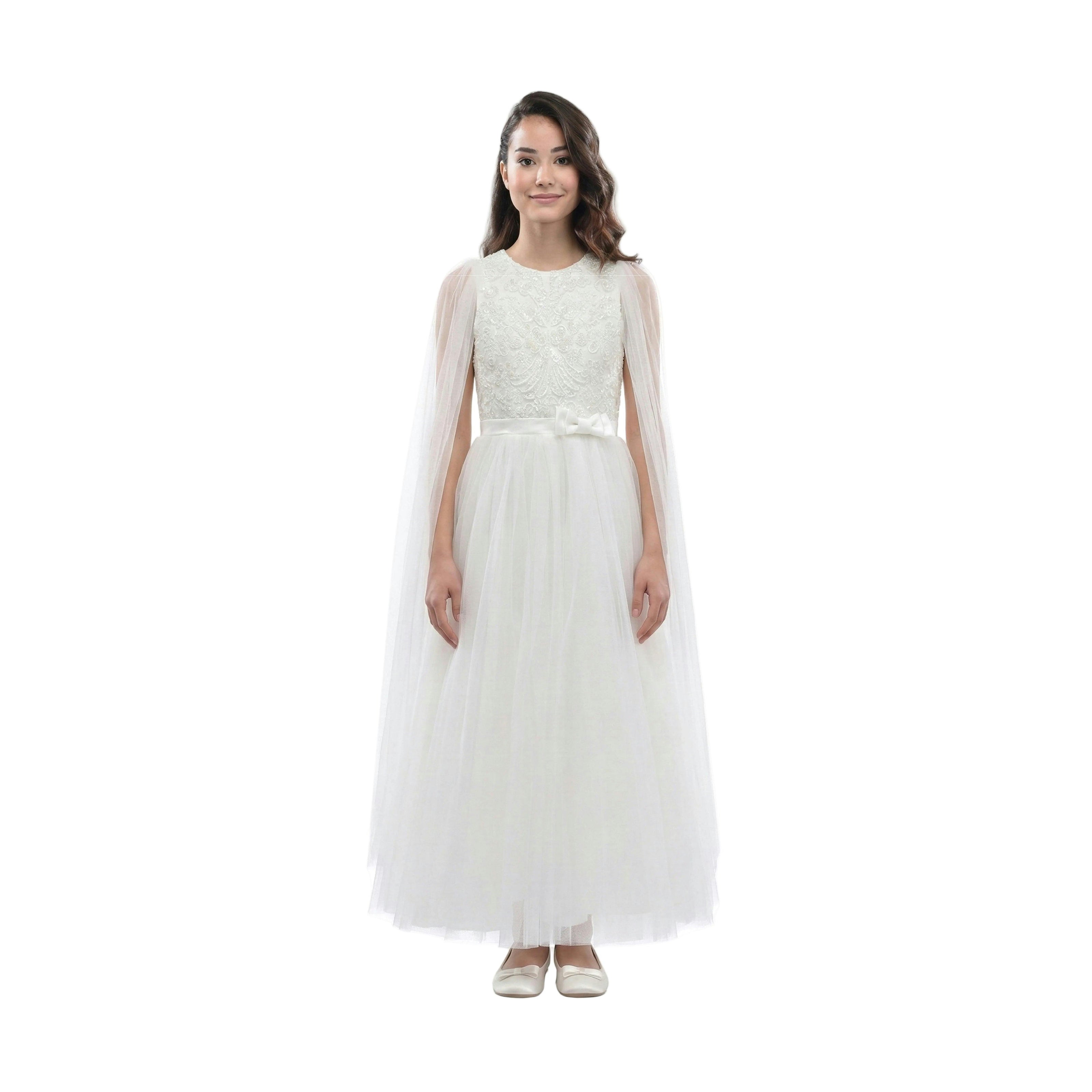 White Thalia Tulle Capelet Dress
