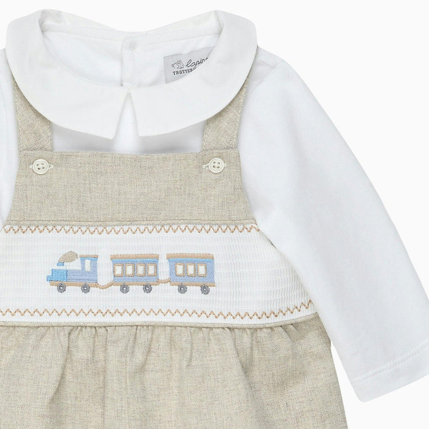 Baby Smocked Overalls Set in Train