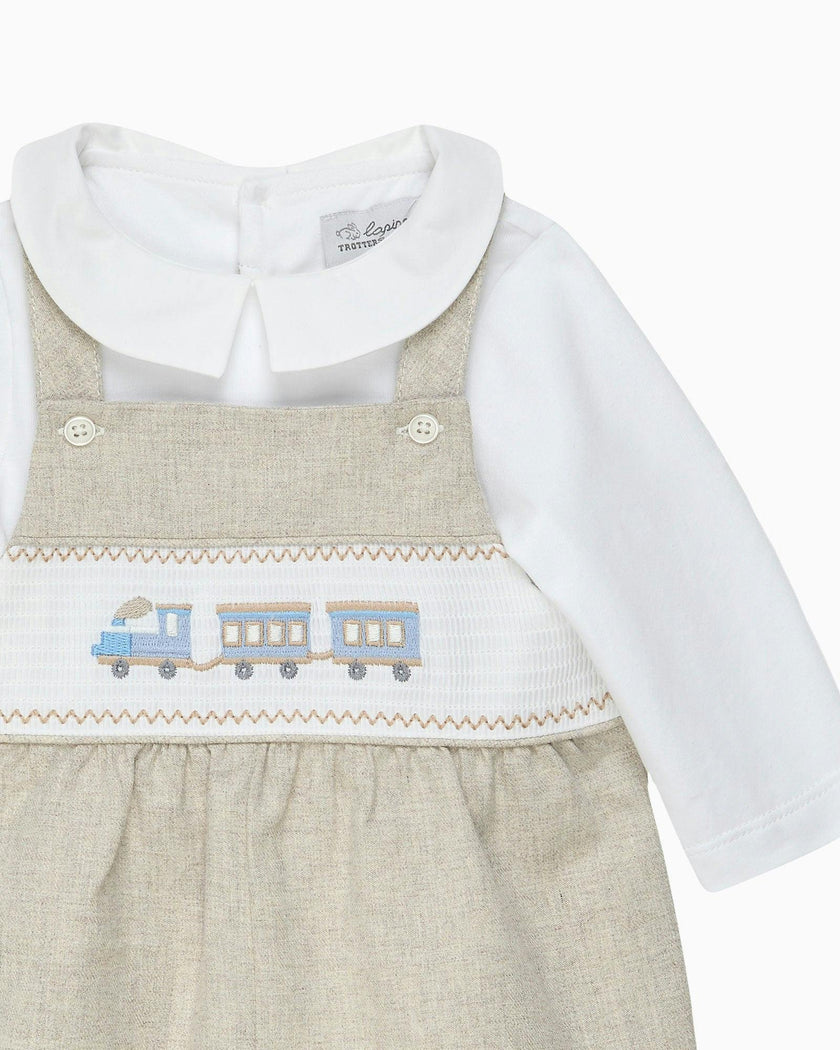 Baby Smocked Overalls Set in Train