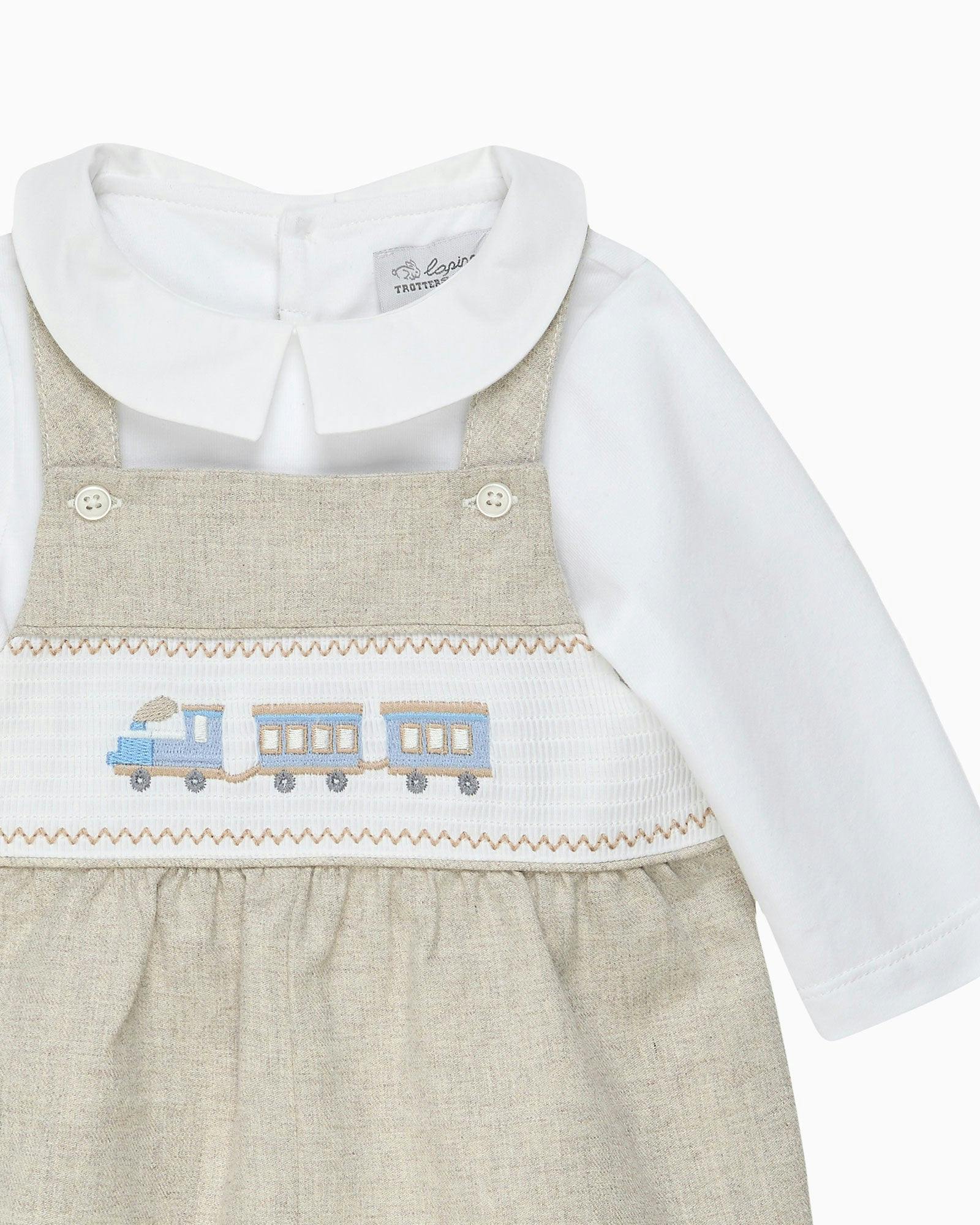 Baby Smocked Overalls Set in Train