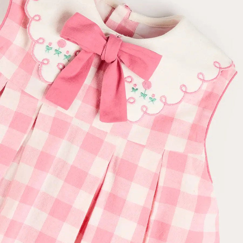Catherine Gingham Embroidered Sleeveless Trapeze Dress in Pink (12mths- 10yrs)