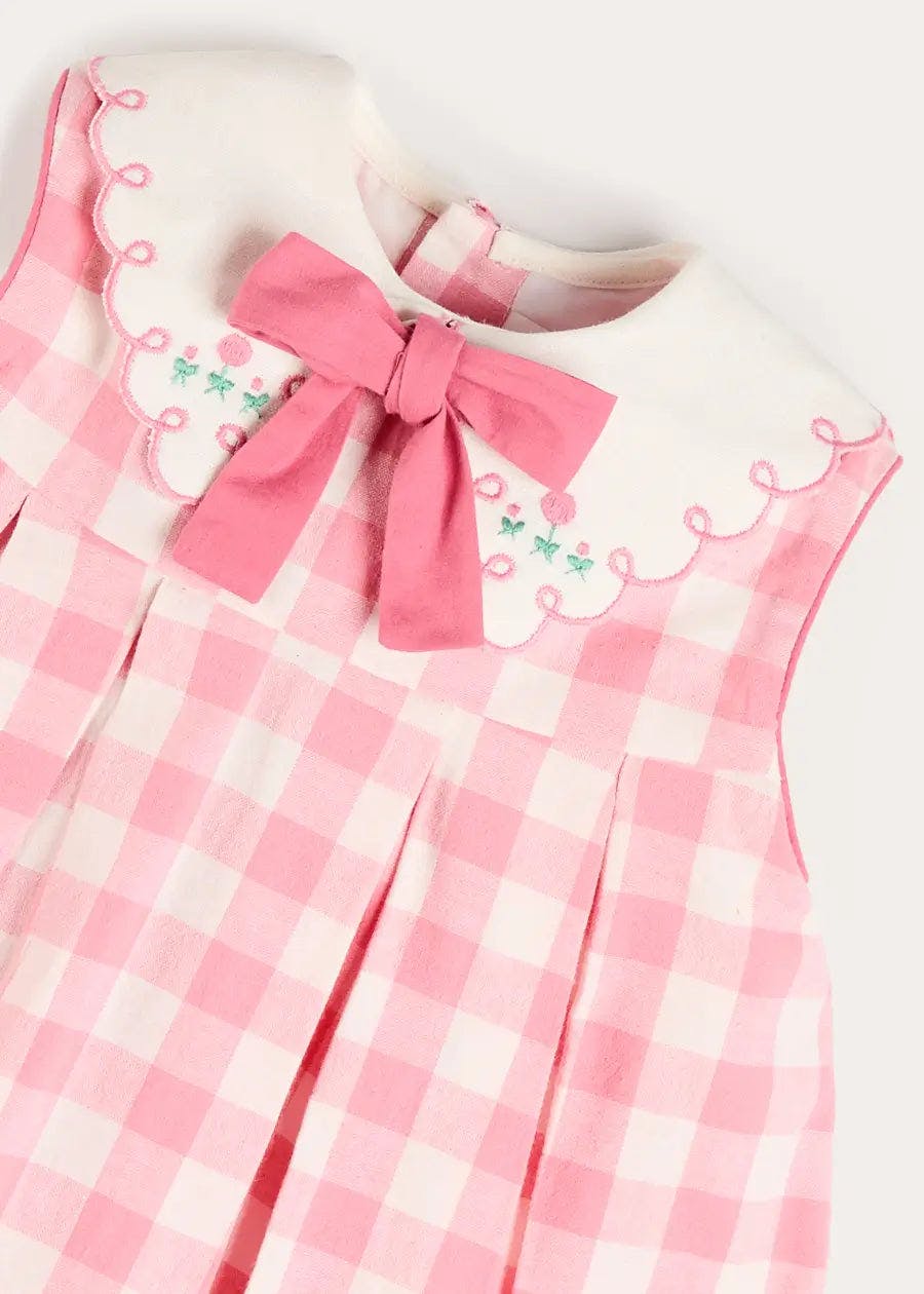 Catherine Gingham Embroidered Sleeveless Trapeze Dress in Pink (12mths- 10yrs)