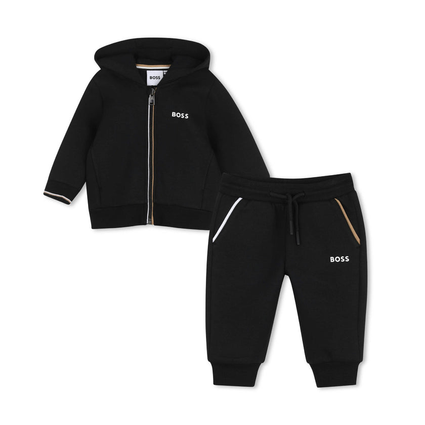 Black Zip-Up Tracksuit Set