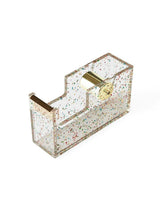 Packed Party Confetti Party Acrylic Tape Dispenser - Clear Confetti-Injected Acrylic with Gold Metal Hardware and Weighted Base for Home School and Office Desks