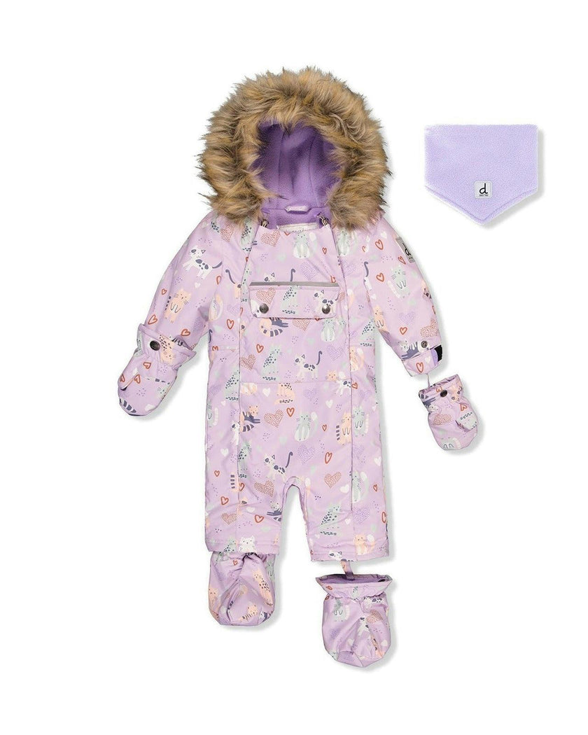 Baby One Piece Snowsuit Adapted For Car Seats Purple Cat Print