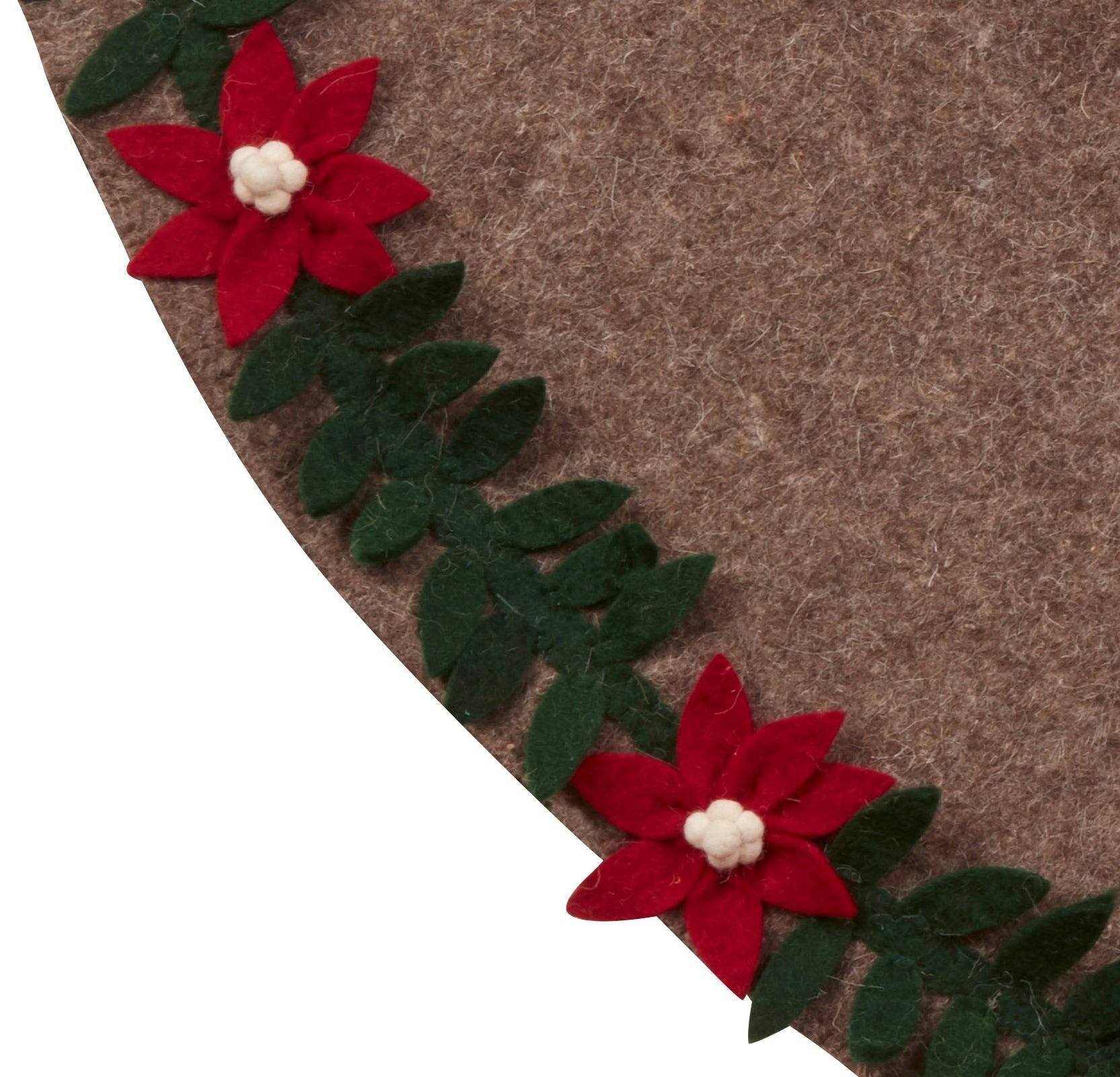 Handmade Felt Poinsettia Border Gray Christmas Tree Skirt 60
