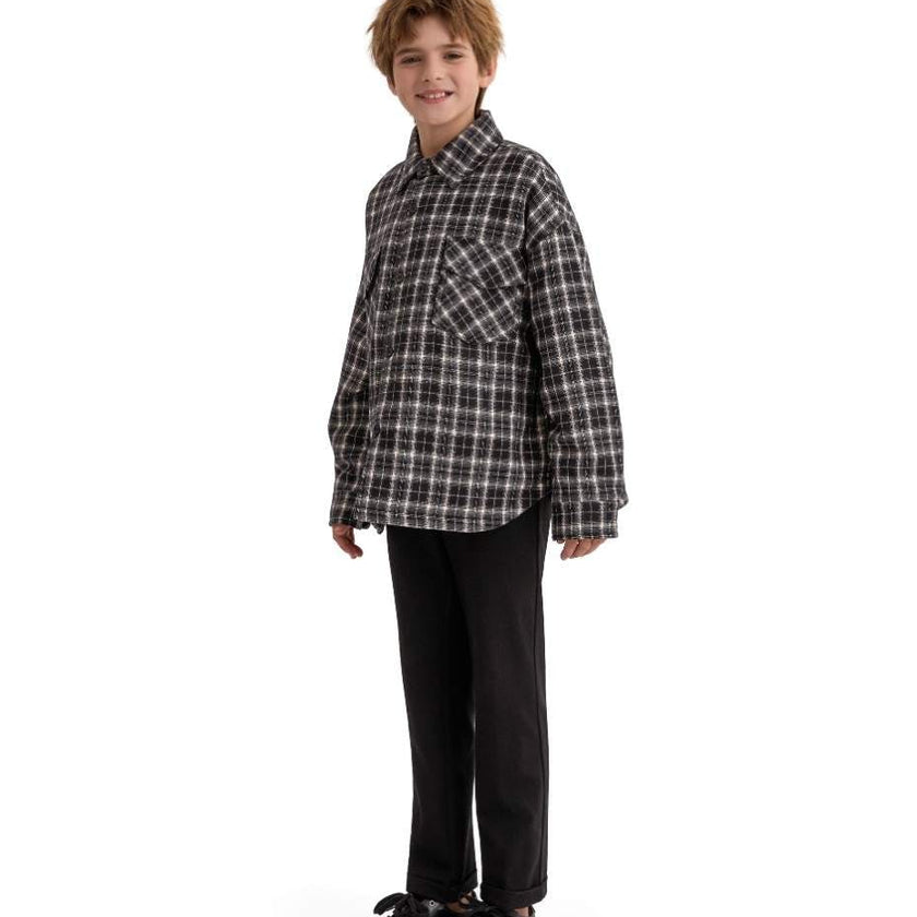 Gray Plaid Flannel Shirt