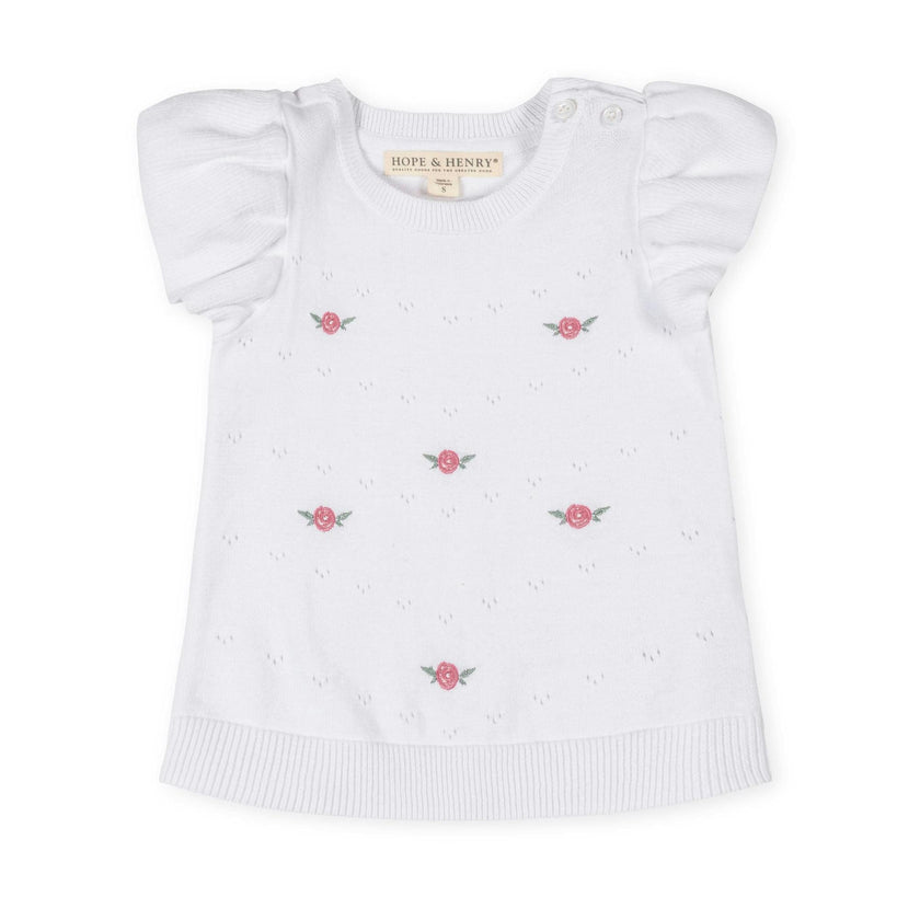Organic Ruffle Sleeve Pointelle Sweater