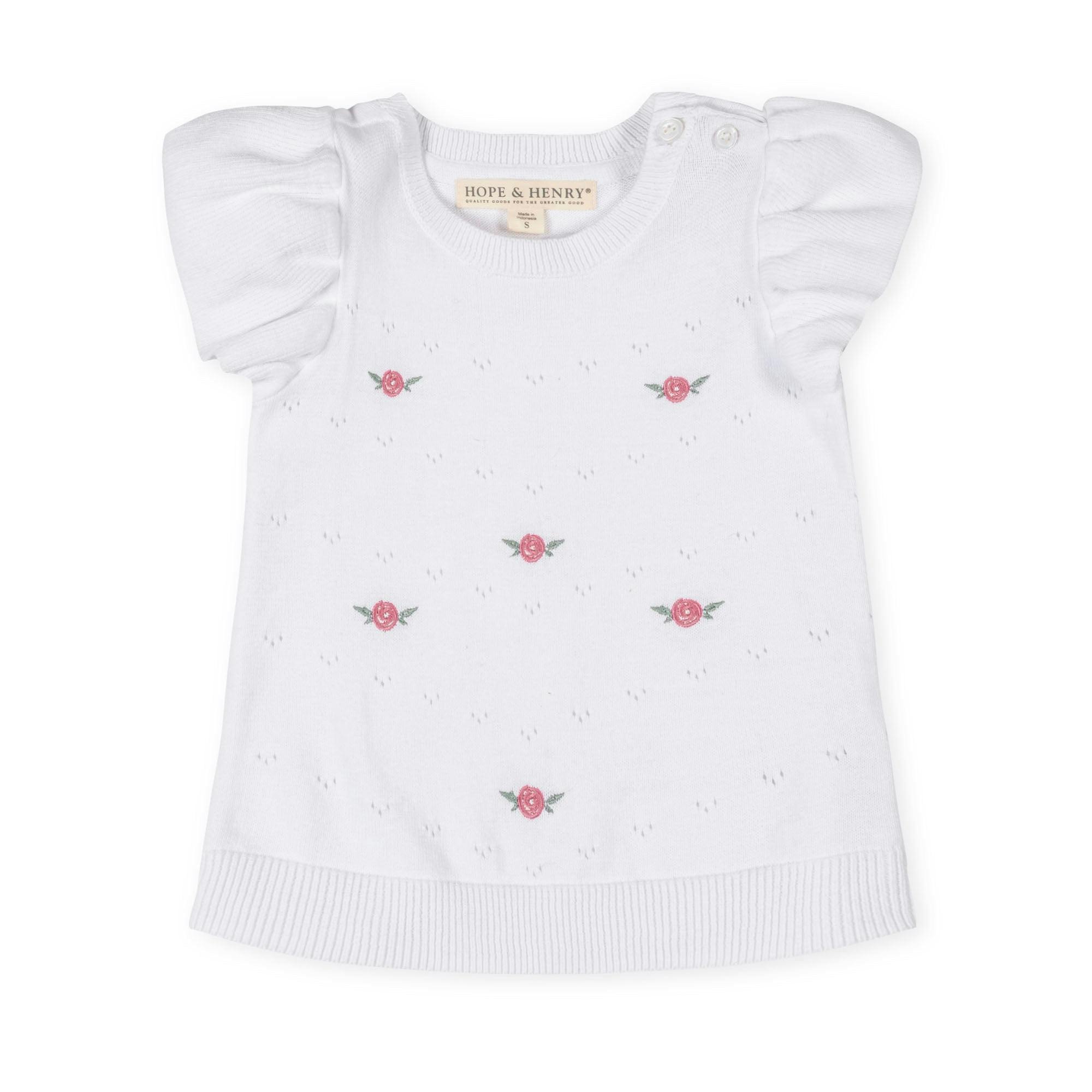 Organic Ruffle Sleeve Pointelle Sweater