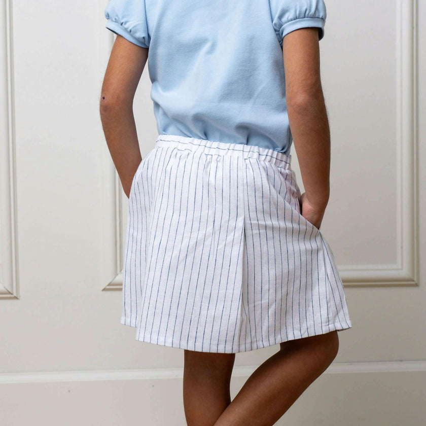 Linen Pull-On Pleated Bow Skort, White